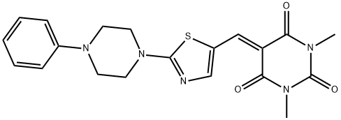 1,3-DIMETHYL-5-([2-(4-PHENYLPIPERAZINO)-1,3-THIAZOL-5-YL]METHYLENE)-2,4,6(1H,3H,5H)-PYRIMIDINETRIONE 结构式