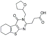3-[4-Oxo-3-(tetrahydro-furan-2-ylmethyl)-3,4,5,6,7,8-hexahydro-benzo[4,5]thieno[2,3-d]pyrimidin-2-yl]-propionic acid 结构式