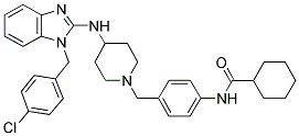 CYCLOHEXANECARBOXYLIC ACID (4-(4-[1-(4-CHLORO-BENZYL)-1H-BENZOIMIDAZOL-2-YLAMINO]-PIPERIDIN-1-YLMETHYL)-PHENYL)-AMIDE 结构式