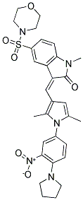 (Z)-3-((2,5-DIMETHYL-1-(3-NITRO-4-(PYRROLIDIN-1-YL)PHENYL)-1H-PYRROL-3-YL)METHYLENE)-1-METHYL-5-(MORPHOLINOSULFONYL)INDOLIN-2-ONE 结构式