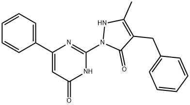 2-(4-Benzyl-3-methyl-5-oxo-2,5-dihydro-1H-pyrazol-1-yl)-6-phenyl-4(3H)-pyrimidinone 结构式