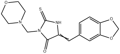 5-(1,3-BENZODIOXOL-5-YLMETHYLENE)-3-(MORPHOLINOMETHYL)-2-THIOXOTETRAHYDRO-4H-IMIDAZOL-4-ONE 结构式