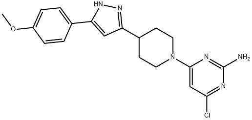 4-CHLORO-6-(4-[5-(4-METHOXYPHENYL)-1H-PYRAZOL-3-YL]PIPERIDINO)-2-PYRIMIDINAMINE