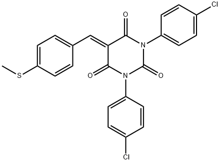 1,3-BIS(4-CHLOROPHENYL)-5-((4-METHYLTHIOPHENYL)METHYLENE)-1,3-DIAZAPERHYDROINE-2,4,6-TRIONE 结构式