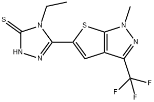 4-ETHYL-5-[1-METHYL-3-(TRIFLUOROMETHYL)-1H-THIENO[2,3-C]PYRAZOL-5-YL]-4H-1,2,4-TRIAZOL-3-YLHYDROSULFIDE 结构式