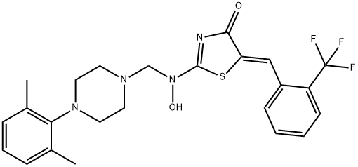 2-[([4-(2,6-DIMETHYLPHENYL)PIPERAZINO]METHYL)(HYDROXY)AMINO]-5-((Z)-[2-(TRIFLUOROMETHYL)PHENYL]METHYLIDENE)-1,3-THIAZOL-4-ONE 结构式