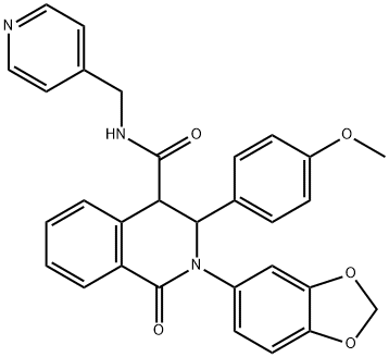 (2-Benzo[d]1,3-dioxolen-5-yl-3-(4-methoxyphenyl)-1-oxo(4-2,3,4-trihydroisoquinolyl))-N-(4-pyridylmethyl)formamide 结构式