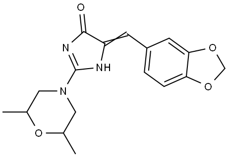 5-(1,3-Benzodioxol-5-ylmethylene)-2-(2,6-dimethylmorpholino)-3,5-dihydro-4H-imidazol-4-one 结构式