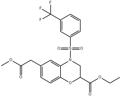 Ethyl 6-(2-methoxy-2-oxoethyl)-4-([3-(trifluoromethyl)phenyl]sulfonyl)-3,4-dihydro-2H-1,4-benzoxazine-2-carboxylate 结构式