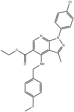 ETHYL 1-(4-CHLOROPHENYL)-4-[(4-METHOXYBENZYL)AMINO]-3-METHYL-1H-PYRAZOLO[3,4-B]PYRIDINE-5-CARBOXYLATE 结构式