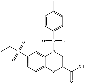 6-(ETHYLSULFONYL)-4-[(4-METHYLPHENYL)SULFONYL]-3,4-DIHYDRO-2H-1,4-BENZOXAZINE-2-CARBOXYLIC ACID 结构式