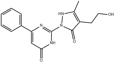 2-[4-(2-Hydroxyethyl)-3-methyl-5-oxo-2,5-dihydro-1H-pyrazol-1-yl]-6-phenyl-4(3H)-pyrimidinone 结构式