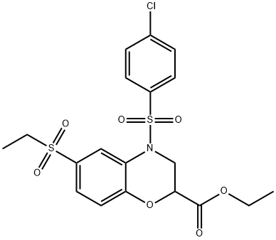 ETHYL 4-[(4-CHLOROPHENYL)SULFONYL]-6-(ETHYLSULFONYL)-3,4-DIHYDRO-2H-1,4-BENZOXAZINE-2-CARBOXYLATE 结构式