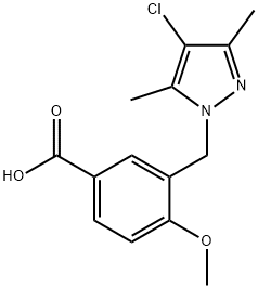 3-[(4-氯-3,5-二甲基-1H-吡唑-1-基)甲基]-4-甲氧基苯甲酸 结构式