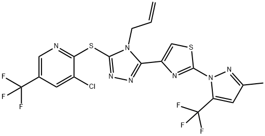 4-ALLYL-5-(2-[3-METHYL-5-(TRIFLUOROMETHYL)-1H-PYRAZOL-1-YL]-1,3-THIAZOL-4-YL)-4H-1,2,4-TRIAZOL-3-YL 3-CHLORO-5-(TRIFLUOROMETHYL)-2-PYRIDINYL SULFIDE 结构式