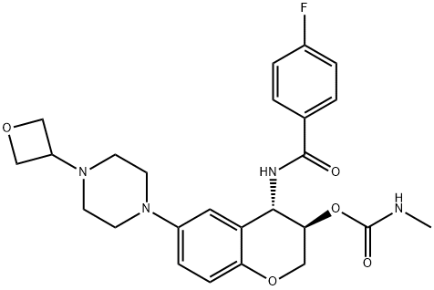((3R,4S)-4-((4-FLUOROBENZOYL)AMINO)-6-(4-(OXETAN-3-YL)PIPERAZIN-1-YL)CHROMAN-3-YL)N-METHYLCARBAMATE 结构式
