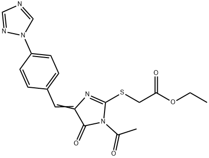 ETHYL 2-[(1-ACETYL-5-OXO-4-((E)-[4-(1H-1,2,4-TRIAZOL-1-YL)PHENYL]METHYLIDENE)-4,5-DIHYDRO-1H-IMIDAZOL-2-YL)SULFANYL]ACETATE 结构式