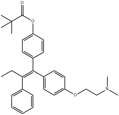 (E)-1-[4-[2-(N,N-DIMETHYLAMINO)ETHOXY]PHENYL]-1-[4-(TRIMETHYLACETOXY)PHENYL]-2-PHENYLBUT-1-ENE 结构式