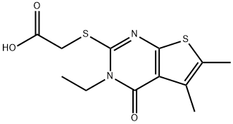 (3-ETHYL-5,6-DIMETHYL-4-OXO-3,4-DIHYDRO-THIENO[2,3-D]PYRIMIDIN-2-YLSULFANYL)-ACETIC ACID 结构式