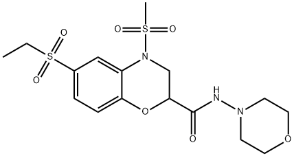 6-(ETHYLSULFONYL)-4-(METHYLSULFONYL)-N-MORPHOLINO-3,4-DIHYDRO-2H-1,4-BENZOXAZINE-2-CARBOXAMIDE 结构式