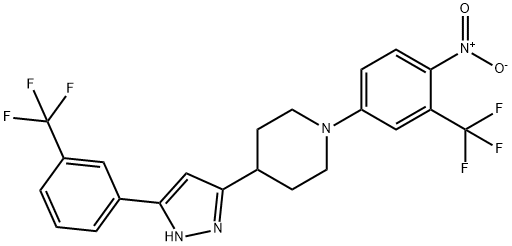 1-[4-NITRO-3-(TRIFLUOROMETHYL)PHENYL]-4-(5-[3-(TRIFLUOROMETHYL)PHENYL]-1H-PYRAZOL-3-YL)PIPERIDINE 结构式