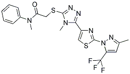 N-METHYL-2-[(4-METHYL-5-(2-[3-METHYL-5-(TRIFLUOROMETHYL)-1H-PYRAZOL-1-YL]-1,3-THIAZOL-4-YL)-4H-1,2,4-TRIAZOL-3-YL)SULFANYL]-N-PHENYLACETAMIDE 结构式