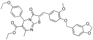 (Z)-ETHYL 2-(BENZO[D][1,3]DIOXOL-5-YLMETHOXY)-3-METHOXYBENZYLIDENE)-5-(4-ETHOXYPHENYL)-7-METHYL-3-OXO-3,5-DIHYDRO-2H-THIAZOLO[3,2-A]PYRIMIDINE-6-CARBOXYLATE 结构式