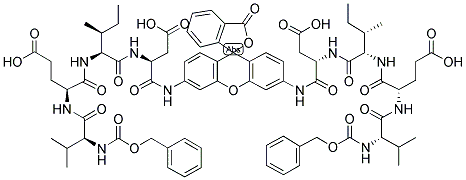 RHODAMINE 110, BIS-(N-CBZ-L-VALYL-L-GLUTAMYL-L- ISOLEUCYL-L-ASPARTIC ACID AMIDE) 结构式