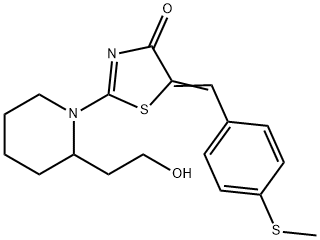 2-[2-(2-HYDROXYETHYL)PIPERIDINO]-5-((E)-[4-(METHYLSULFANYL)PHENYL]METHYLIDENE)-1,3-THIAZOL-4(5H)-ONE 结构式