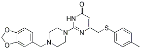 2-(4-(BENZO[D][1,3]DIOXOL-5-YLMETHYL)PIPERAZIN-1-YL)-6-(P-TOLYLTHIOMETHYL)PYRIMIDIN-4(3H)-ONE 结构式