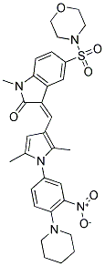 (Z)-3-((2,5-DIMETHYL-1-(3-NITRO-4-(PIPERIDIN-1-YL)PHENYL)-1H-PYRROL-3-YL)METHYLENE)-1-METHYL-5-(MORPHOLINOSULFONYL)INDOLIN-2-ONE 结构式