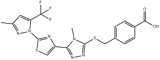 4-([(4-METHYL-5-(2-[3-METHYL-5-(TRIFLUOROMETHYL)-1H-PYRAZOL-1-YL]-1,3-THIAZOL-4-YL)-4H-1,2,4-TRIAZOL-3-YL)SULFANYL]METHYL)BENZENECARBOXYLIC ACID 结构式