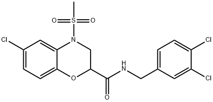 6-CHLORO-N-(3,4-DICHLOROBENZYL)-4-(METHYLSULFONYL)-3,4-DIHYDRO-2H-1,4-BENZOXAZINE-2-CARBOXAMIDE 结构式