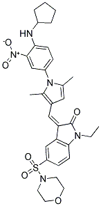 (Z)-3-((1-(4-(CYCLOPENTYLAMINO)-3-NITROPHENYL)-2,5-DIMETHYL-1H-PYRROL-3-YL)METHYLENE)-1-ETHYL-5-(MORPHOLINOSULFONYL)INDOLIN-2-ONE 结构式