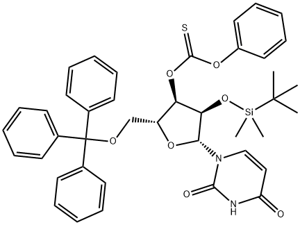 2'-O-(TERT-BUTYLDIMETHYLSILYL)-3'-O-(PHENOXYTHIONCARBONYL)-5'-O-TRITYLURIDINE 结构式