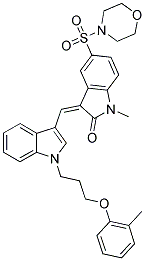 (Z)-1-METHYL-5-(MORPHOLINOSULFONYL)-3-((1-(3-(O-TOLYLOXY)PROPYL)-1H-INDOL-3-YL)METHYLENE)INDOLIN-2-ONE 结构式