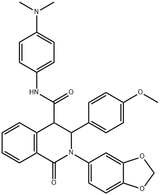 (2-BENZO[D]1,3-DIOXOLEN-5-YL-3-(4-METHOXYPHENYL)-1-OXO(4-2,3,4-TRIHYDROISOQUINOLYL))-N-(4-(DIMETHYLAMINO)PHENYL)FORMAMIDE 结构式