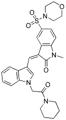 (Z)-1-Methyl-5-(morpholinosulfonyl)-3-((1-(2-oxo-2-(piperidin-1-yl)ethyl)-1H-indol-3-yl)methylene)indolin-2-one 结构式