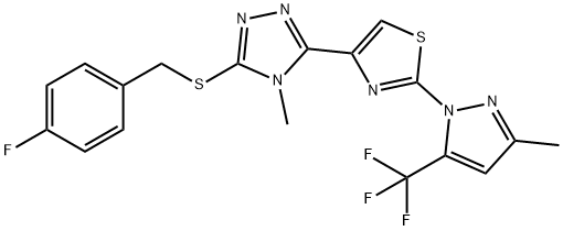 3-[(4-FLUOROBENZYL)SULFANYL]-4-METHYL-5-(2-[3-METHYL-5-(TRIFLUOROMETHYL)-1H-PYRAZOL-1-YL]-1,3-THIAZOL-4-YL)-4H-1,2,4-TRIAZOLE 结构式
