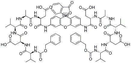 RHODAMINE 110, BIS-(N-CBZ-L-VALYL-L-ASPARTYL-L-VALYL-L-ALANYL-L-ASPARTIC ACID AMIDE) 结构式