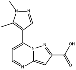 7-(1,5-二甲基-1H-吡唑-4-基)-吡唑并[1,5-A]-嘧啶-2-羧酸 结构式
