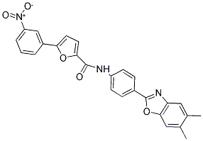 N-(4-(5,6-DIMETHYLBENZO[D]OXAZOL-2-YL)PHENYL)-5-(3-NITROPHENYL)FURAN-2-CARBOXAMIDE 结构式