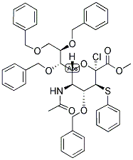 METHYL 5-ACETAMIDO-4,7,8,9-TETRA-O-BENZYL-2-CHLORO-2,3,5-TRIDEOXY-3-PHENYLTHIO-D-ERYTHO-BETA-L-GLUCO-2-NONULOPYRANOSONATE 结构式