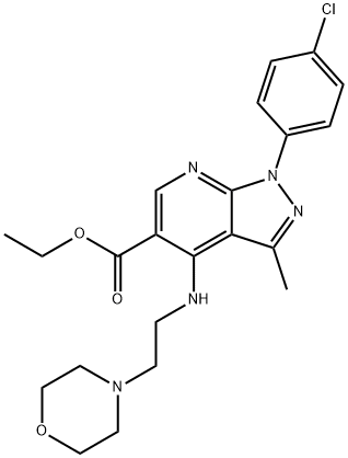 ETHYL 1-(4-CHLOROPHENYL)-3-METHYL-4-[(2-MORPHOLINOETHYL)AMINO]-1H-PYRAZOLO[3,4-B]PYRIDINE-5-CARBOXYLATE 结构式