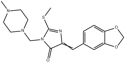 5-(1,3-BENZODIOXOL-5-YLMETHYLENE)-3-[(4-METHYLPIPERAZINO)METHYL]-2-(METHYLSULFANYL)-3,5-DIHYDRO-4H-IMIDAZOL-4-ONE 结构式