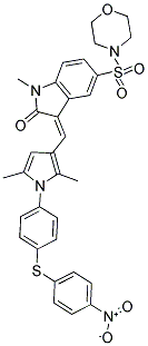 (Z)-3-((2,5-DIMETHYL-1-(4-(4-NITROPHENYLTHIO)PHENYL)-1H-PYRROL-3-YL)METHYLENE)-1-METHYL-5-(MORPHOLINOSULFONYL)INDOLIN-2-ONE 结构式