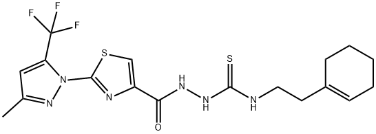N-[2-(1-CYCLOHEXENYL)ETHYL]-2-((2-[3-METHYL-5-(TRIFLUOROMETHYL)-1H-PYRAZOL-1-YL]-1,3-THIAZOL-4-YL)CARBONYL)-1-HYDRAZINECARBOTHIOAMIDE 结构式
