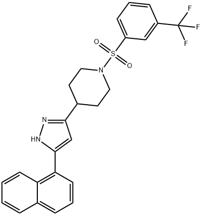 4-[5-(1-NAPHTHYL)-1H-PYRAZOL-3-YL]-1-([3-(TRIFLUOROMETHYL)PHENYL]SULFONYL)PIPERIDINE 结构式