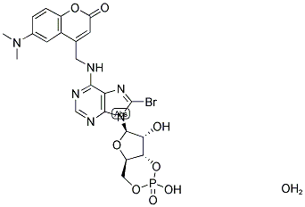 (7-DIMETHYLAMINOCOUMARIN-4-YL)METHYL-8-BROMOADENOSINE-3',5'-CYCLIC MONOPHOSPHATE, HYDRATE 结构式