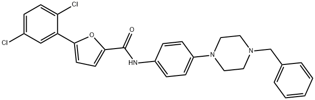 N-(4-(4-BENZYLPIPERAZIN-1-YL)PHENYL)-5-(2,5-DICHLOROPHENYL)FURAN-2-CARBOXAMIDE 结构式